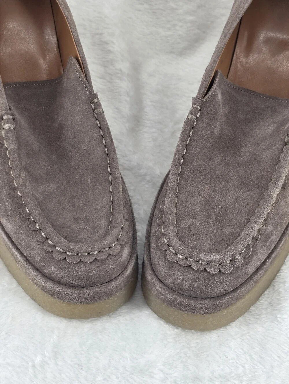 Marc Fisher LTD Lina Taupe Suede Platform Heeled Loafers 9.5M